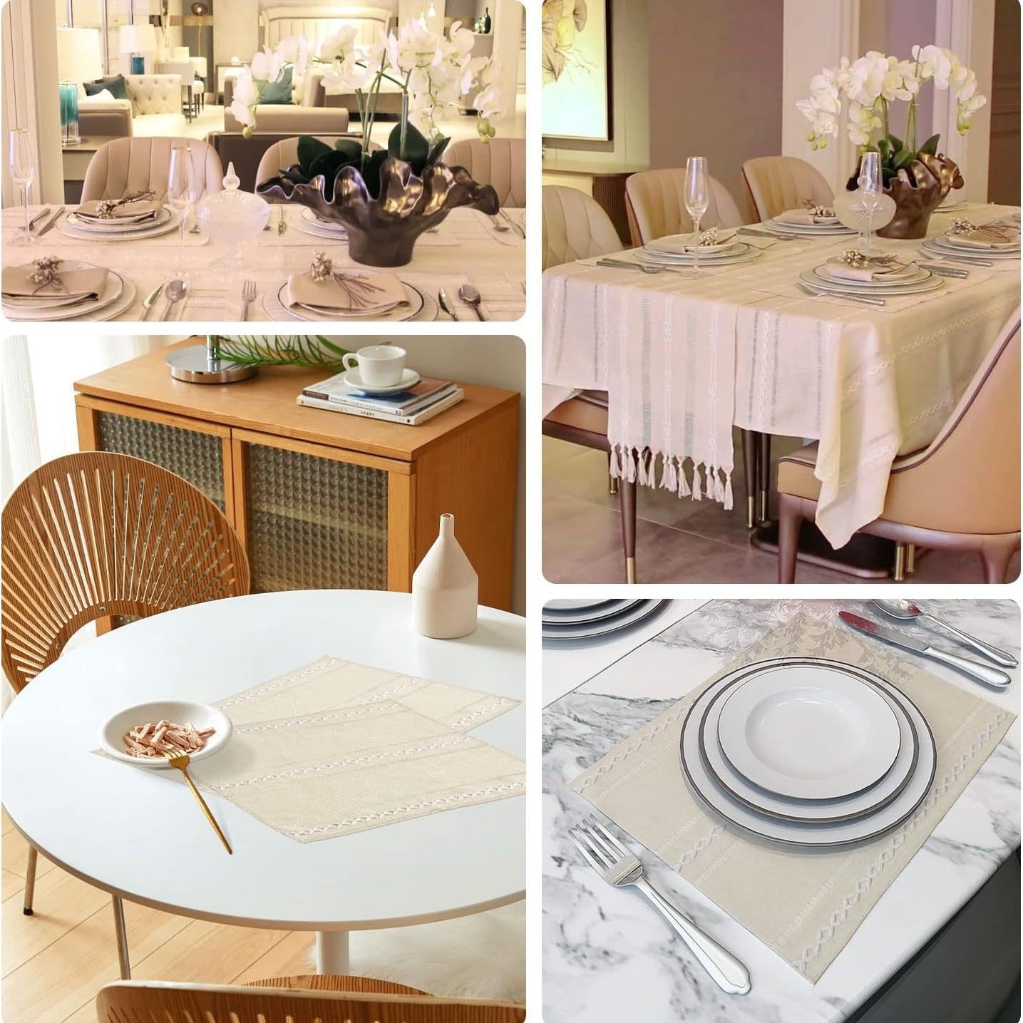 4 Pcs Beige Woven Placemats - Heat Resistant Kitchen Table Mats, Coffee Tea Cup Coasters, Linen Blend Dining V888-ELOSUNG23181