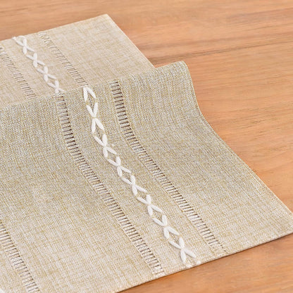 4 Pcs Beige Woven Placemats - Heat Resistant Kitchen Table Mats, Coffee Tea Cup Coasters, Linen Blend Dining V888-ELOSUNG23181