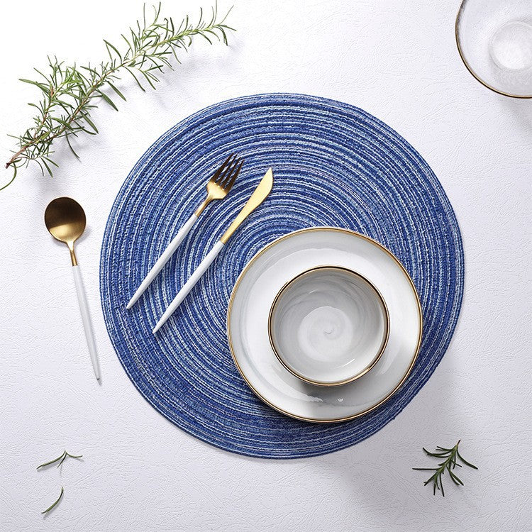 8 Pcs Blue Woven Round Placemat - Non-Slip, Heat-Resistant Dining Table Mat, 36cm V888-ELOSUNG23194