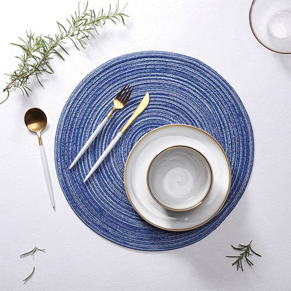 8 Pcs Blue Woven Round Placemat - Non-Slip, Heat-Resistant Dining Table Mat, 36cm V888-ELOSUNG23194