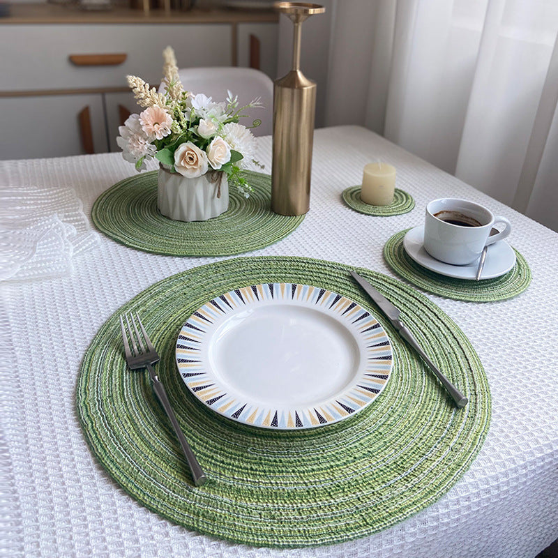 8 Pcs Blue Woven Round Placemat - Non-Slip, Heat-Resistant Dining Table Mat, 36cm V888-ELOSUNG23194