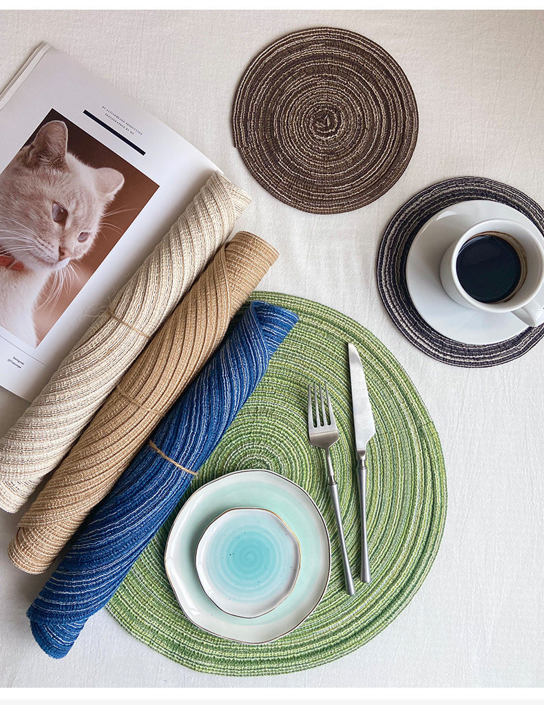 8 Pcs Blue Woven Round Placemat - Non-Slip, Heat-Resistant Dining Table Mat, 36cm V888-ELOSUNG23194