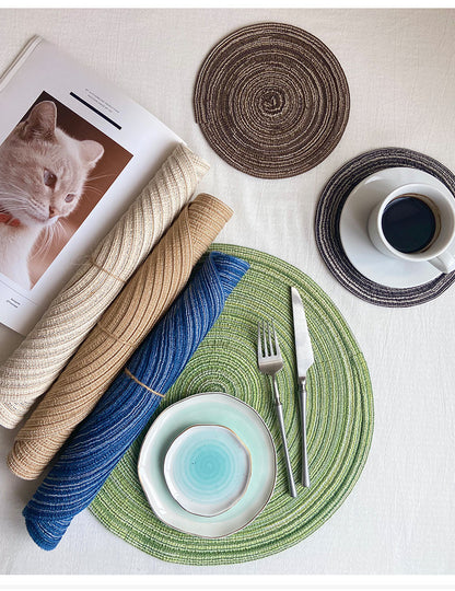 8 Pcs Blue Woven Round Placemat - Non-Slip, Heat-Resistant Dining Table Mat, 36cm V888-ELOSUNG23194