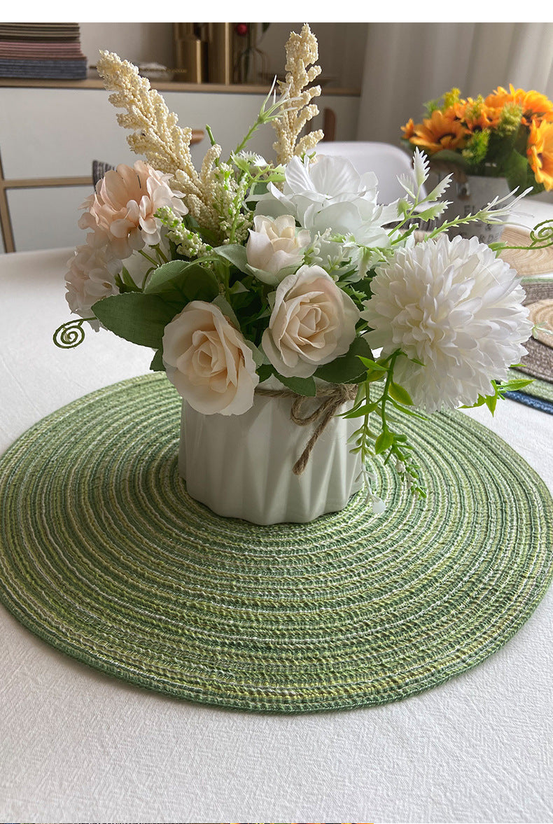 8 Pcs Blue Woven Round Placemat - Non-Slip, Heat-Resistant Dining Table Mat, 36cm V888-ELOSUNG23194