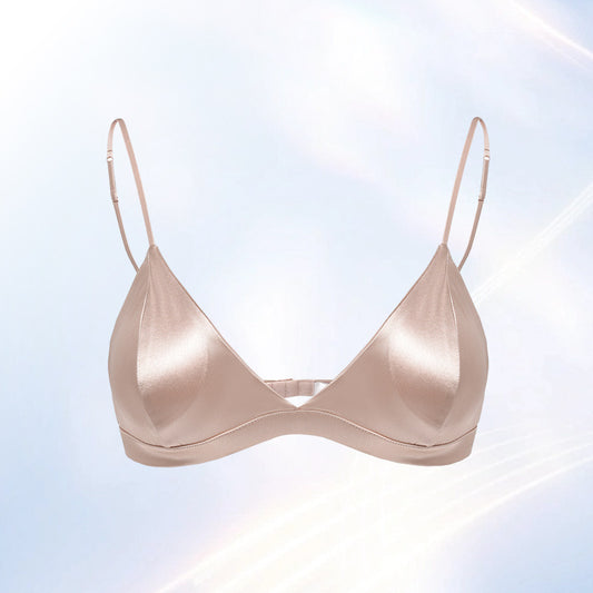 Size M Pink French Style Mulberry Silk Wireless Bralette - Triangle Cup Anti-Sagging Bra for Fuller Busts, V888-ELOSUNG23207