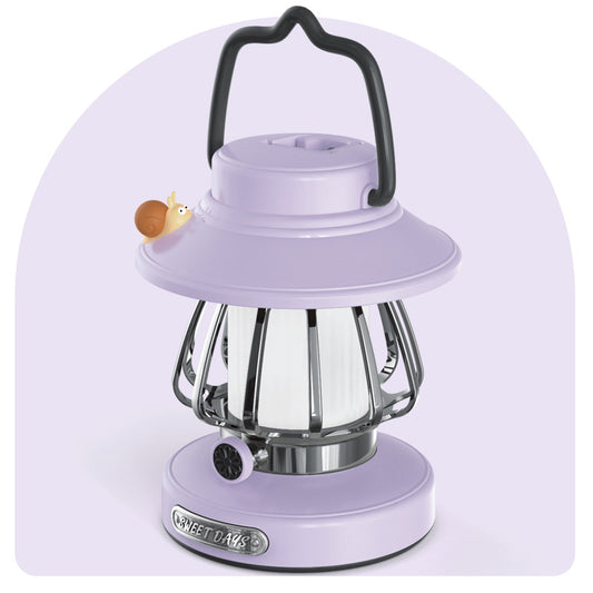 Purple Retro Snail Night Light - Portable Rechargeable Camping Lantern with Hook, 3-Color Dimming V888-ELOSUNG23227