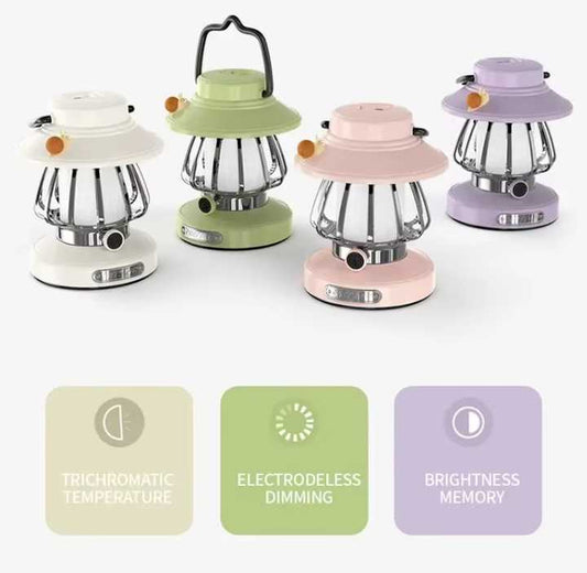 Purple Retro Snail Night Light - Portable Rechargeable Camping Lantern with Hook, 3-Color Dimming V888-ELOSUNG23227