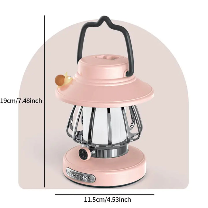 Purple Retro Snail Night Light - Portable Rechargeable Camping Lantern with Hook, 3-Color Dimming V888-ELOSUNG23227