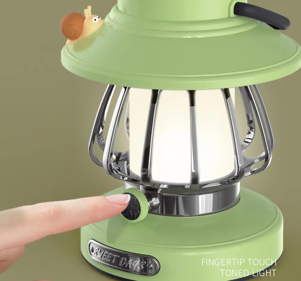 Purple Retro Snail Night Light - Portable Rechargeable Camping Lantern with Hook, 3-Color Dimming V888-ELOSUNG23227