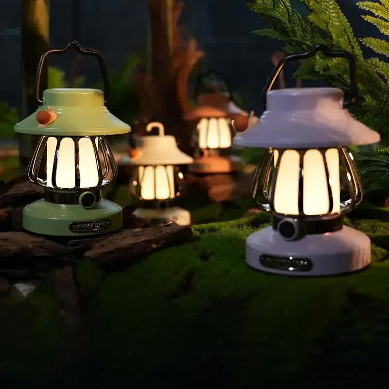 Purple Retro Snail Night Light - Portable Rechargeable Camping Lantern with Hook, 3-Color Dimming V888-ELOSUNG23227