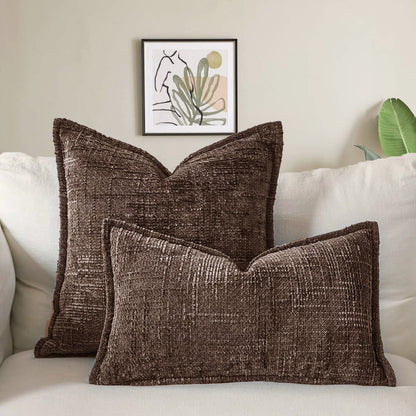 Coffee Chenille Crosshatch Textured Pillow Covers Set of 2 - Modern Minimalist Sofa Bed Cushion Covers V888-ELOSUNG23278