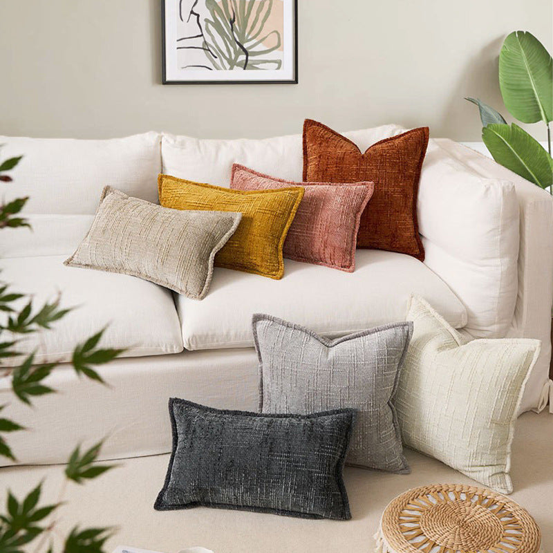 Coffee Chenille Crosshatch Textured Pillow Covers Set of 2 - Modern Minimalist Sofa Bed Cushion Covers V888-ELOSUNG23278