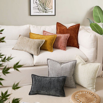 Coffee Chenille Crosshatch Textured Pillow Covers Set of 2 - Modern Minimalist Sofa Bed Cushion Covers V888-ELOSUNG23278