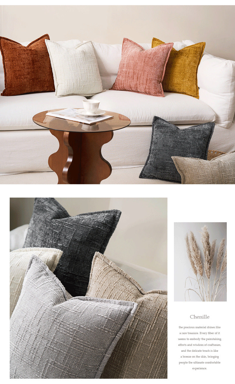 Coffee Chenille Crosshatch Textured Pillow Covers Set of 2 - Modern Minimalist Sofa Bed Cushion Covers V888-ELOSUNG23278