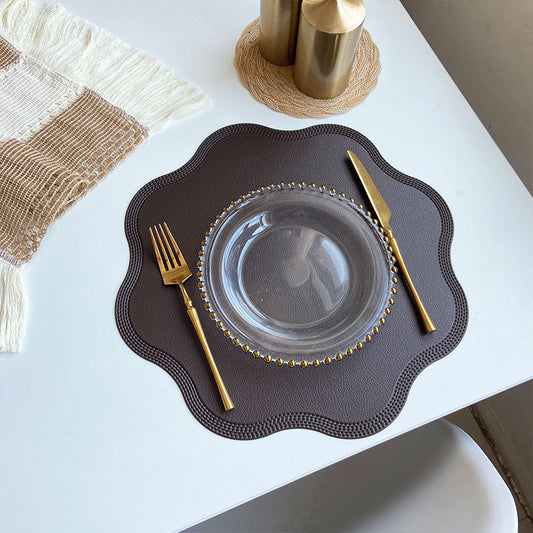 Coffee Nordic Style Faux Leather Placemats Set of 4 - Heat-Resistant Waterproof Table Mats 38x38cm(cutlery V888-ELOSUNG23295
