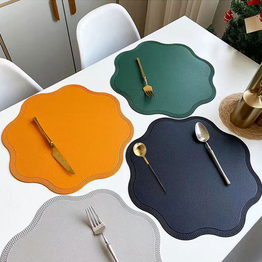 Coffee Nordic Style Faux Leather Placemats Set of 4 - Heat-Resistant Waterproof Table Mats 38x38cm(cutlery V888-ELOSUNG23295
