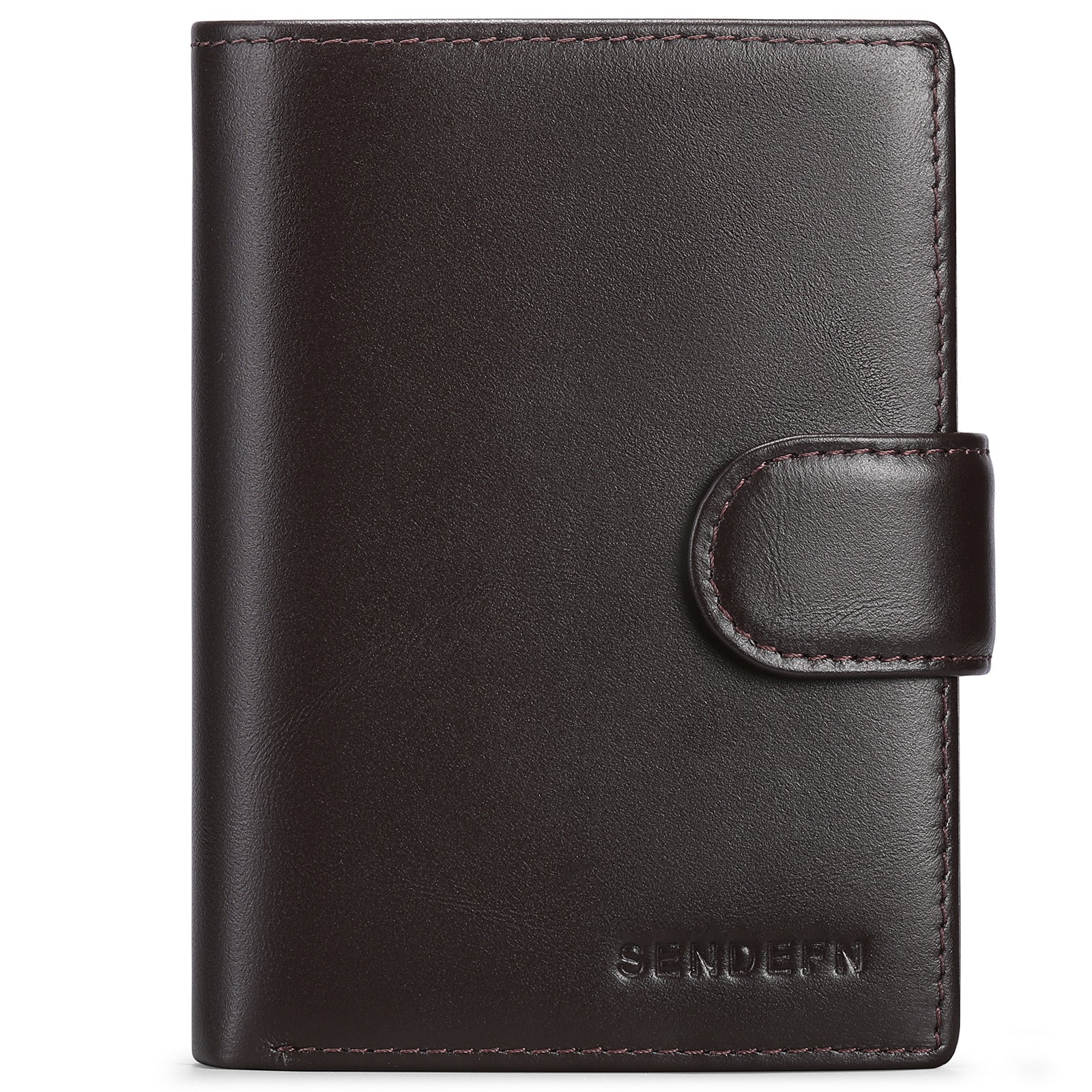 Coffee Men's Short Leather Wallet with RFID Protection - Genuine Cowhide Cardholder with Coin Pocket V888-ELOSUNG23344