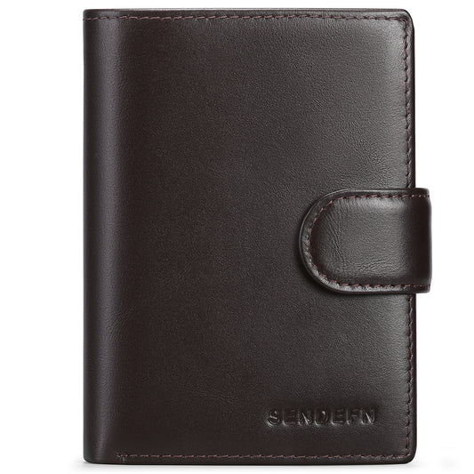 Coffee Men's Short Leather Wallet with RFID Protection - Genuine Cowhide Cardholder with Coin Pocket V888-ELOSUNG23344