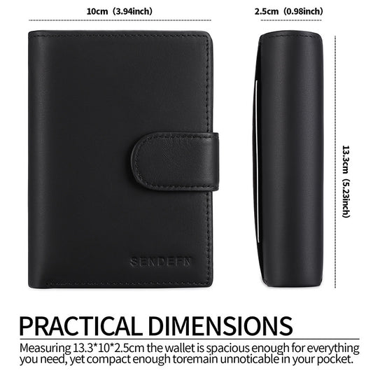 Coffee Men's Short Leather Wallet with RFID Protection - Genuine Cowhide Cardholder with Coin Pocket V888-ELOSUNG23344