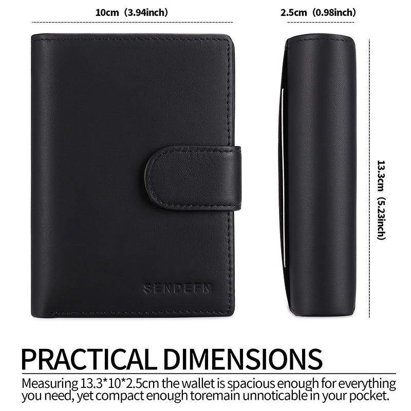 Coffee Men's Short Leather Wallet with RFID Protection - Genuine Cowhide Cardholder with Coin Pocket V888-ELOSUNG23344