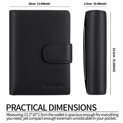 Coffee Men's Short Leather Wallet with RFID Protection - Genuine Cowhide Cardholder with Coin Pocket V888-ELOSUNG23344