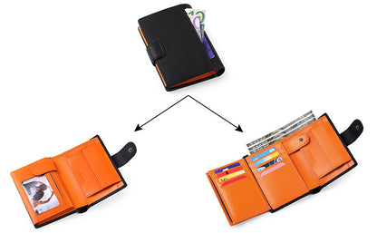Coffee Men's Short Leather Wallet with RFID Protection - Genuine Cowhide Cardholder with Coin Pocket V888-ELOSUNG23344