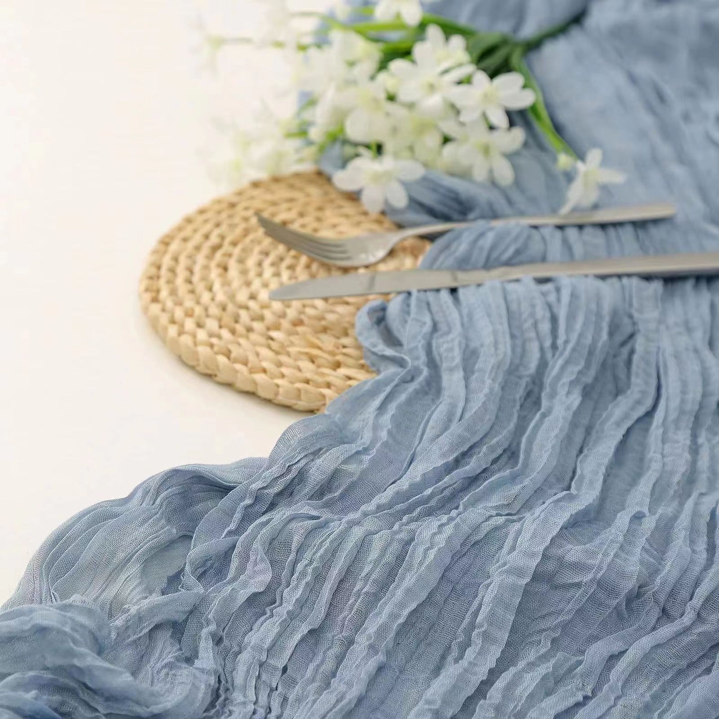 Blue Bohemian Gauze Table Runner 2-Pack - Polyester Fabric for Party and Birthday Table Decor V888-ELOSUNG23359