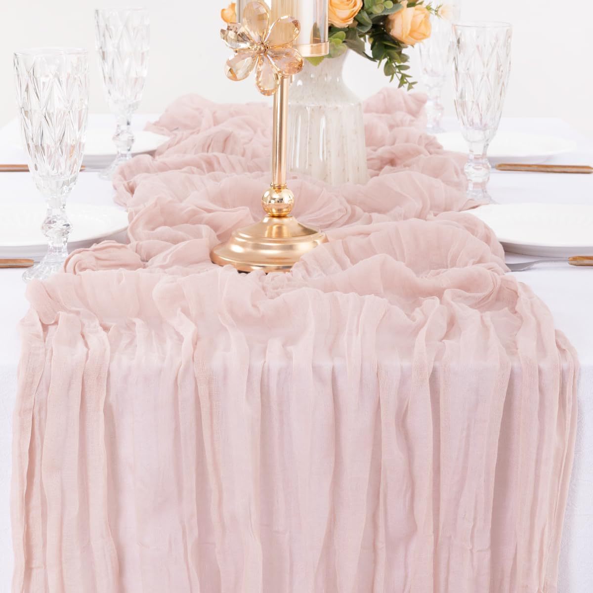 Blue Bohemian Gauze Table Runner 2-Pack - Polyester Fabric for Party and Birthday Table Decor V888-ELOSUNG23359