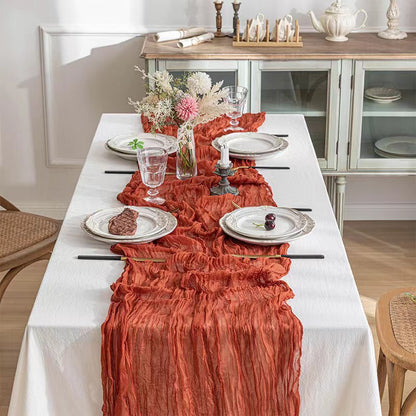 Blue Bohemian Gauze Table Runner 2-Pack - Polyester Fabric for Party and Birthday Table Decor V888-ELOSUNG23359