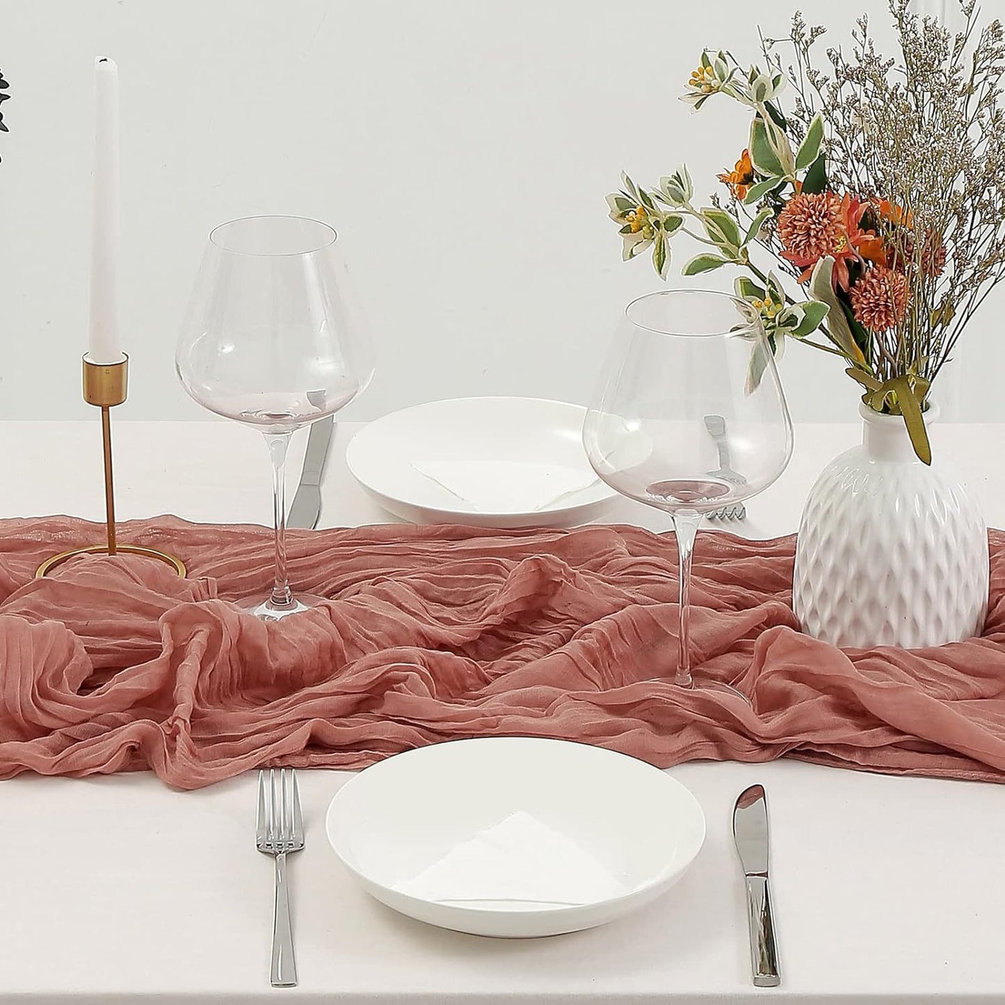 Blue Bohemian Gauze Table Runner 2-Pack - Polyester Fabric for Party and Birthday Table Decor V888-ELOSUNG23359