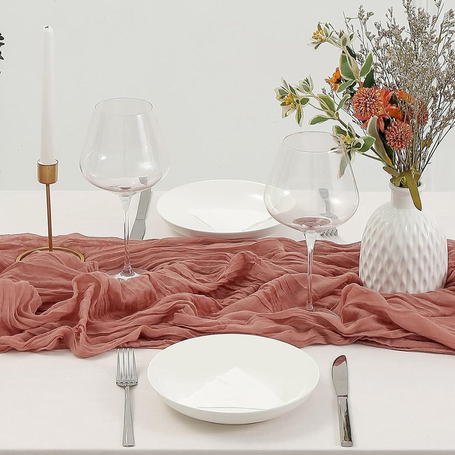 Blue Bohemian Gauze Table Runner 2-Pack - Polyester Fabric for Party and Birthday Table Decor V888-ELOSUNG23359