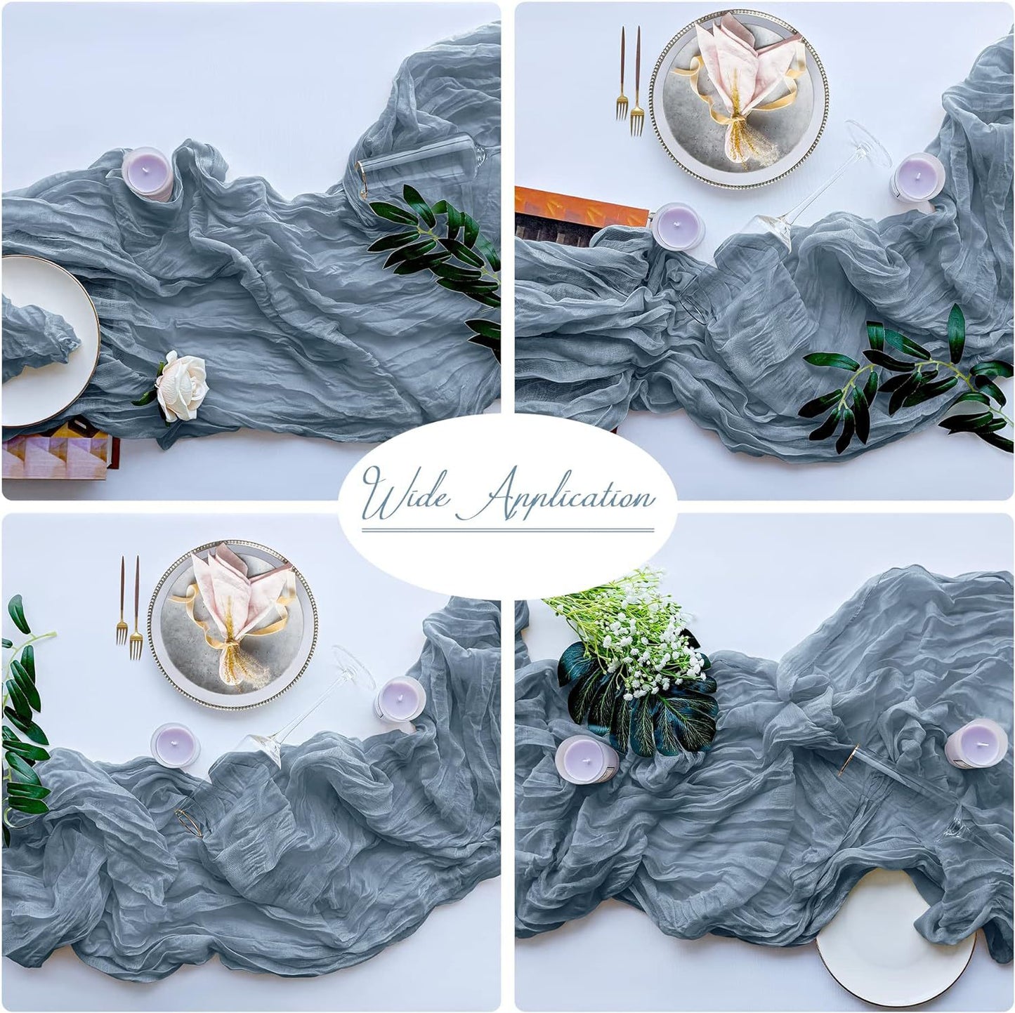 Blue Bohemian Gauze Table Runner 2-Pack - Polyester Fabric for Party and Birthday Table Decor V888-ELOSUNG23359