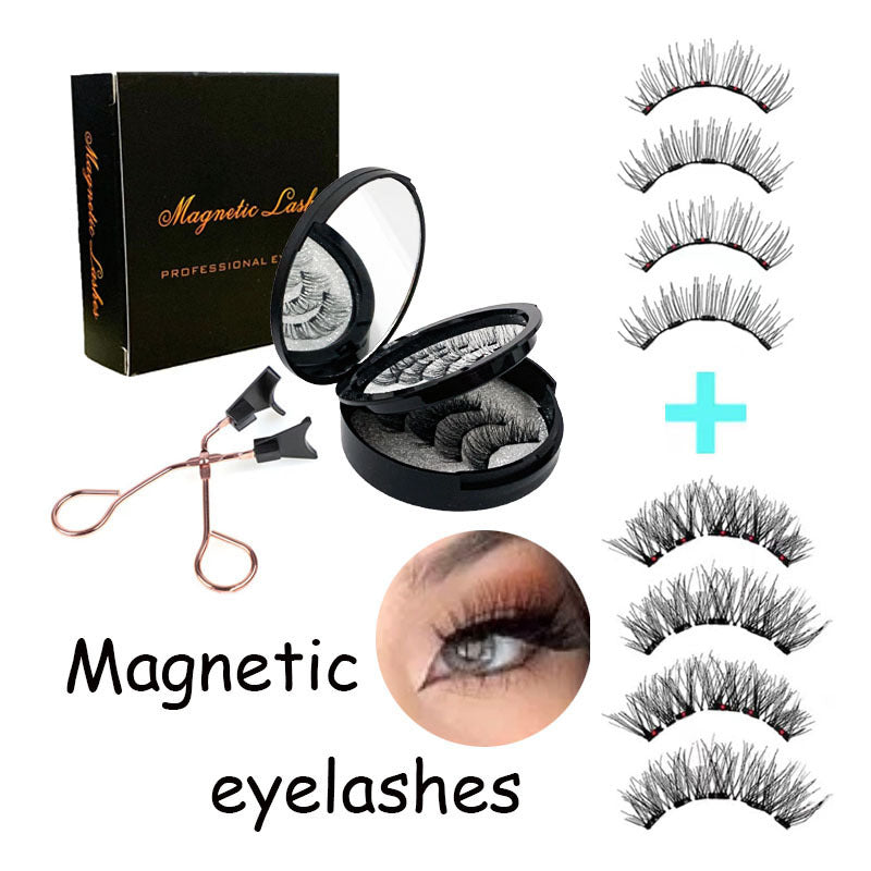 Style 2 Black Magnetic False Eyelashes Kit - 3 Pairs with Applicator Clip and Mirror Case V888-ELOSUNG23400