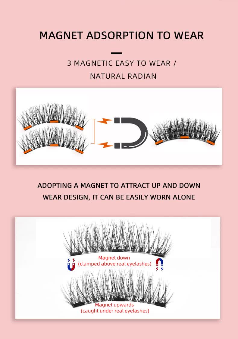 Style 2 Black Magnetic False Eyelashes Kit - 3 Pairs with Applicator Clip and Mirror Case V888-ELOSUNG23400
