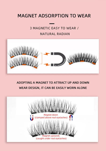 Style 2 Black Magnetic False Eyelashes Kit - 3 Pairs with Applicator Clip and Mirror Case V888-ELOSUNG23400
