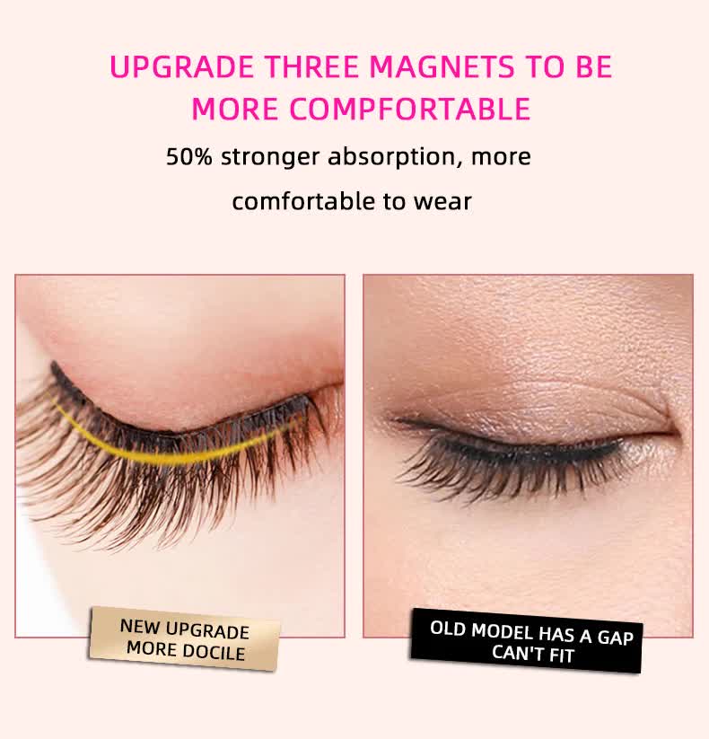 Style 2 Black Magnetic False Eyelashes Kit - 3 Pairs with Applicator Clip and Mirror Case V888-ELOSUNG23400