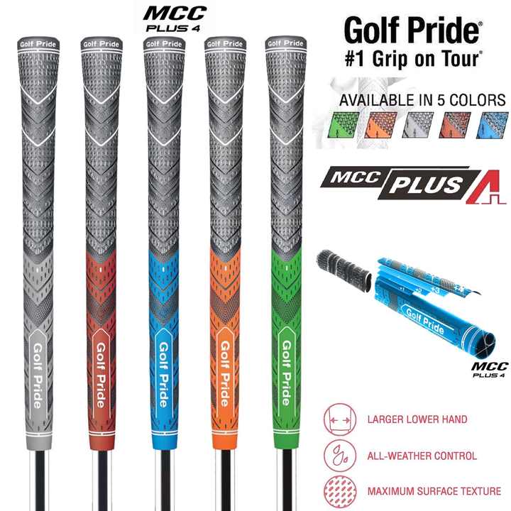 2 Pcs Red MCC PLUS4 Midsize Golf Grip - Rubber and Cotton Thread Hybrid, 265 mm, 72g, Core 60 V888-ELOSUNG234420