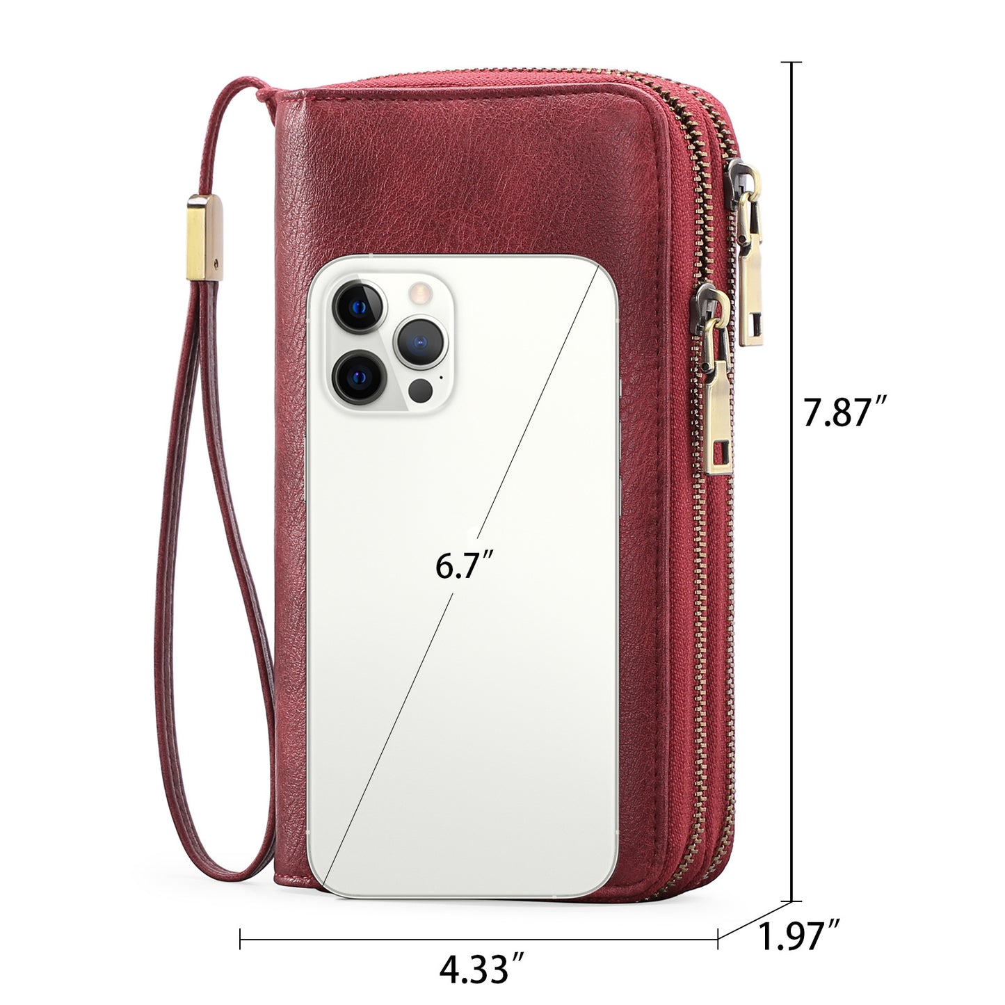 Brown Double Zipper Women's Wallet - Large Capacity Clutch Organizer with Wristlet Strap V888-ELOSUNG23502
