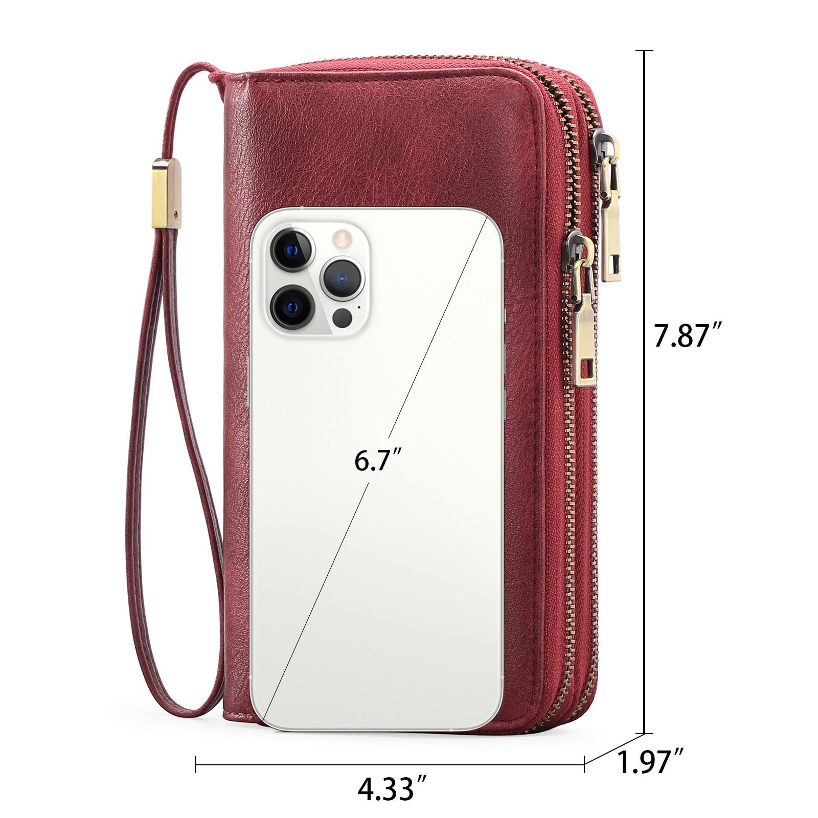 Brown Double Zipper Women's Wallet - Large Capacity Clutch Organizer with Wristlet Strap V888-ELOSUNG23502