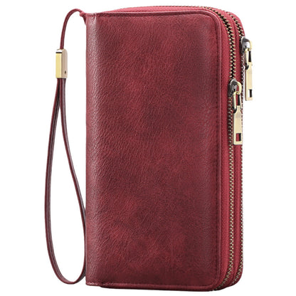 Brown Double Zipper Women's Wallet - Large Capacity Clutch Organizer with Wristlet Strap V888-ELOSUNG23502