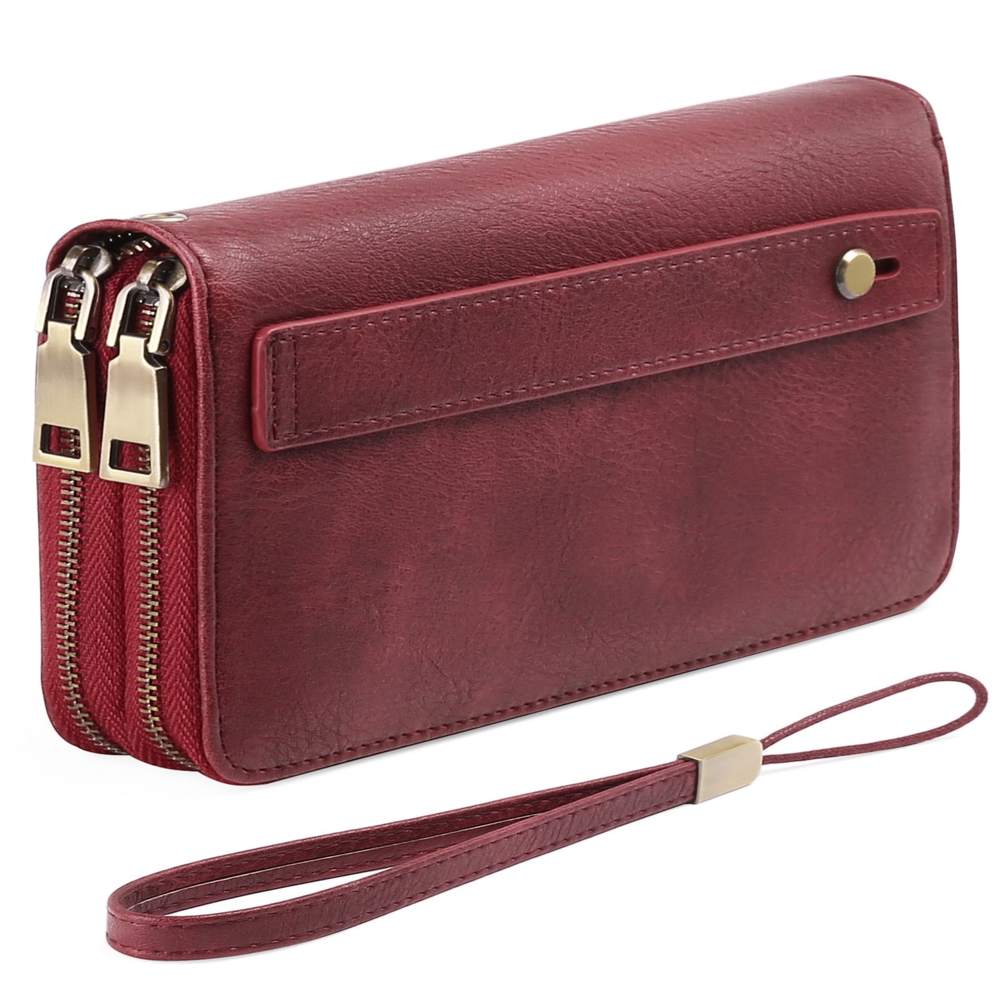 Brown Double Zipper Women's Wallet - Large Capacity Clutch Organizer with Wristlet Strap V888-ELOSUNG23502