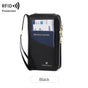 Black RFID Blocking Passport Wallet - Multi-Function Travel Organizer with Double Zipper and Crossbody Strap V888-ELOSUNG23520