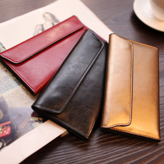 Brown Women's Genuine Leather Long Wallet - Slim Business Clutch with Snap Closure, Multi-Card Holder V888-ELOSUNG23545
