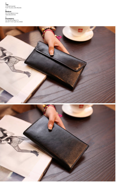 Brown Women's Genuine Leather Long Wallet - Slim Business Clutch with Snap Closure, Multi-Card Holder V888-ELOSUNG23545