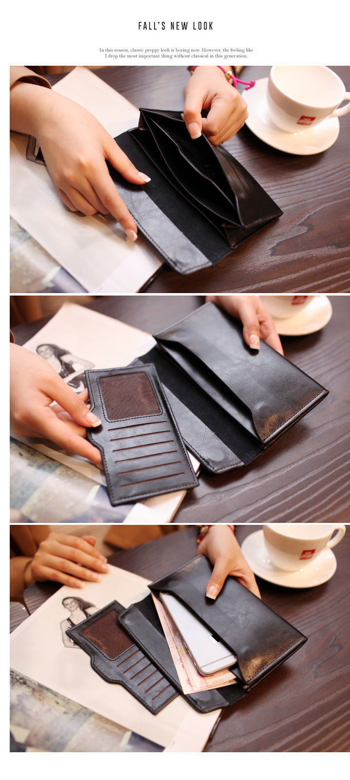 Brown Women's Genuine Leather Long Wallet - Slim Business Clutch with Snap Closure, Multi-Card Holder V888-ELOSUNG23545