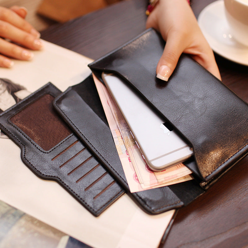 Silver Women's Genuine Leather Long Wallet - Slim Business Clutch with Snap Closure, Multi-Card Holder V888-ELOSUNG23546