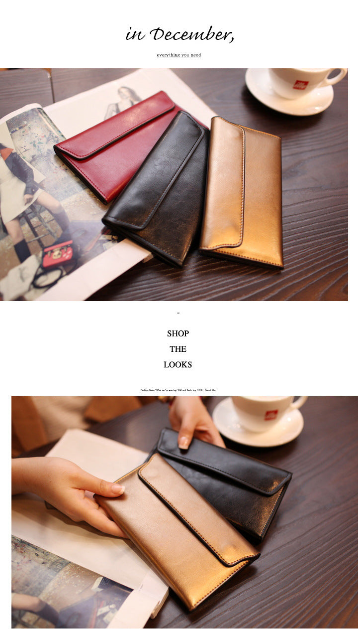 Silver Women's Genuine Leather Long Wallet - Slim Business Clutch with Snap Closure, Multi-Card Holder V888-ELOSUNG23546