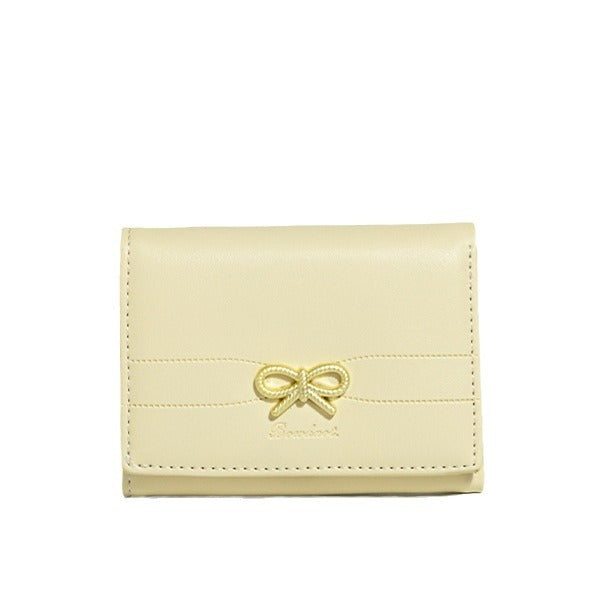 Yellow Compact Women's Bow-Accent Wallet - Fresh Minimalist PU Leather Foldable Card Holder with Multiple V888-ELOSUNG23590