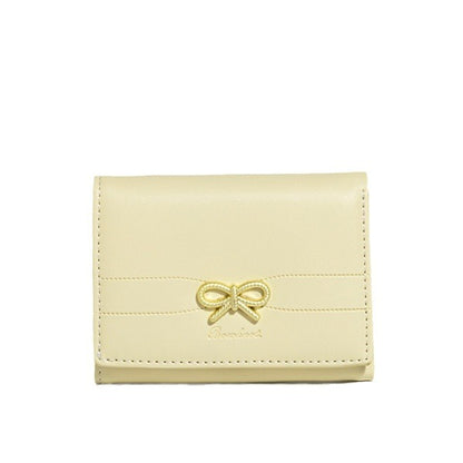 Yellow Compact Women's Bow-Accent Wallet - Fresh Minimalist PU Leather Foldable Card Holder with Multiple V888-ELOSUNG23590