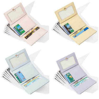Pink Compact Women's Bow-Accent Wallet - Fresh Minimalist PU Leather Foldable Card Holder with Multiple Slots V888-ELOSUNG23592